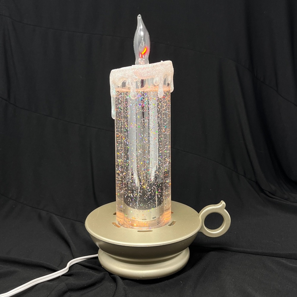 Flameless Glitter Candle Lamp Electric Flickering Flame 11" Holiday Snowglobe